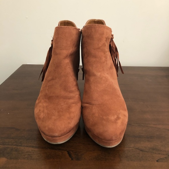 UNLISTED Brown/Tan Suede Heel Boots with Fringe - Picture 2 of 5